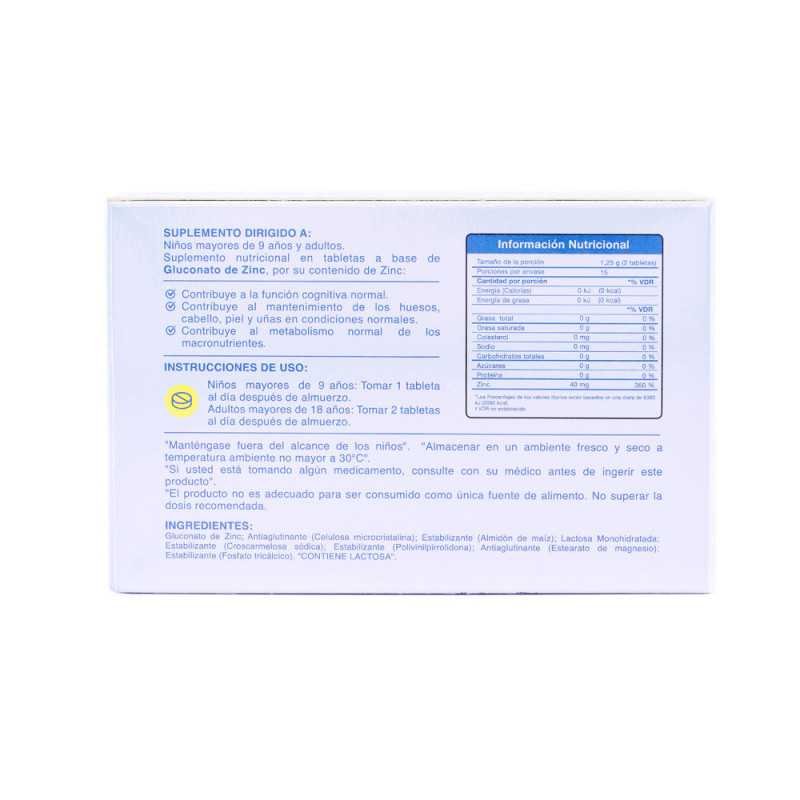 GLUCONATO DE ZINC TABLETAS CAJA X 3 BLISTER X 10 U.