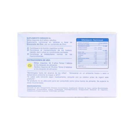 GLUCONATO DE ZINC TABLETAS CAJA X 3 BLISTER X 10 U.