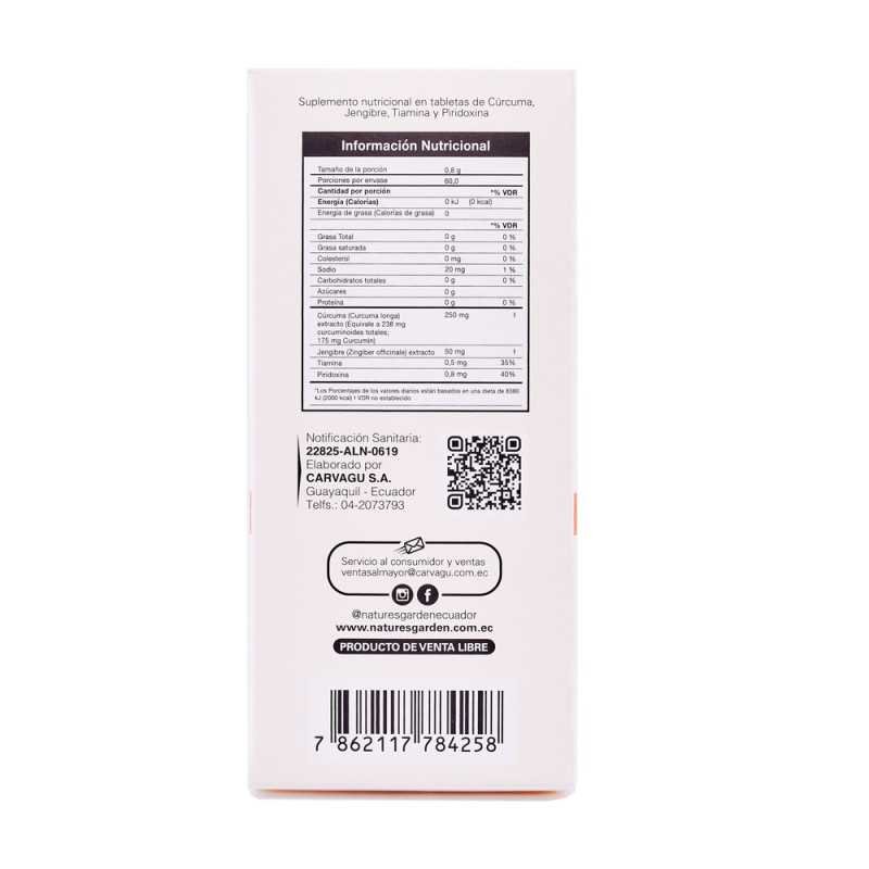 CÚRCUMA + JENGIBRE TABLETAS FRASCO X 60 UNIDADES