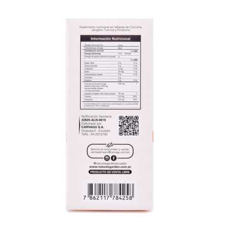 CÚRCUMA + JENGIBRE TABLETAS FRASCO X 60 UNIDADES