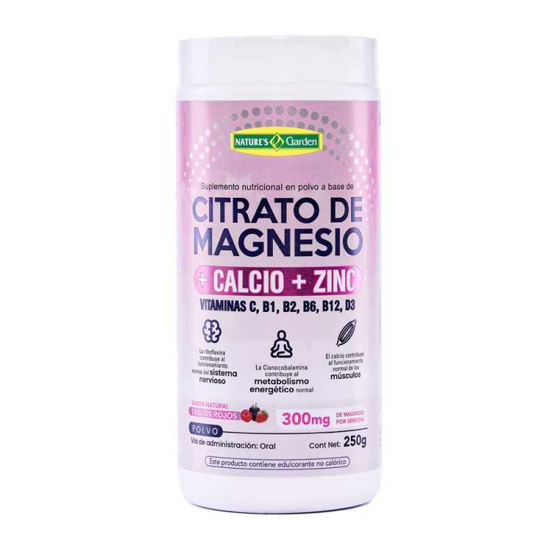 CITRATO DE MAGNESIO EN POLVO + CALCIO + ZINC + VITAMINAS POTE X 250G SABOR FRUTOS ROJOS