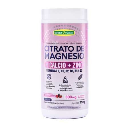 CITRATO DE MAGNESIO EN POLVO + CALCIO + ZINC + VITAMINAS POTE X 250G SABOR FRUTOS ROJOS
