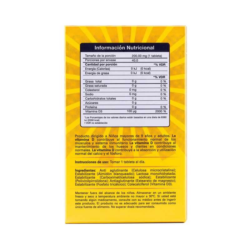 SUPLEMENTO NUTRICIONAL VITAMINA D3 TABLETA CAJA X 40 U