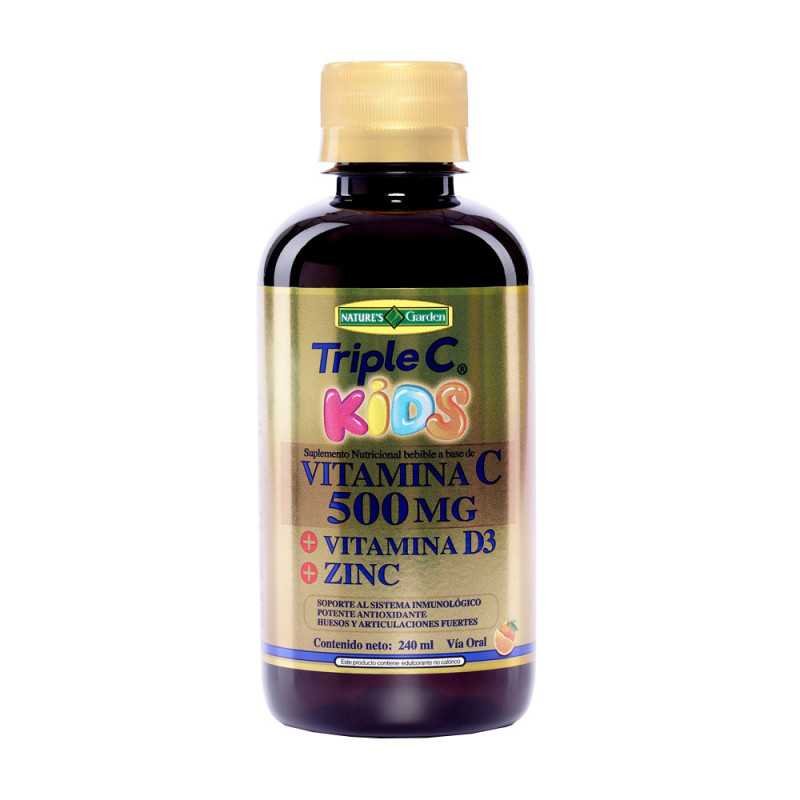 TRIPLE C KIDS JARABE DE VITAMINA C 500 MG , VITAMINA D3 Y ZINC FRASCO X 240 ML